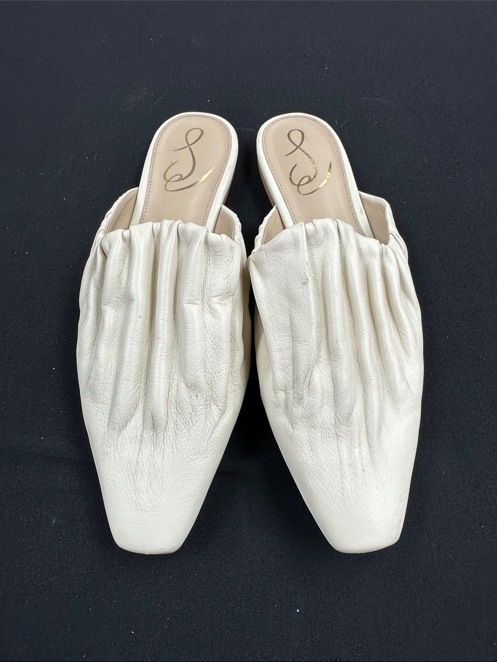 Sam Edelman Cream Ruched Leather Slip-On Mules